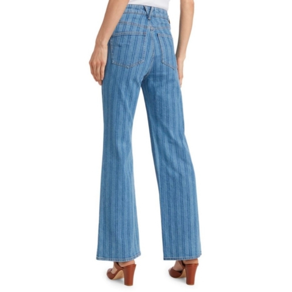 Veronica Beard Crosbie Wide Leg Striped Loafer High Rise Jean, Size 32 - Picture 2 of 11